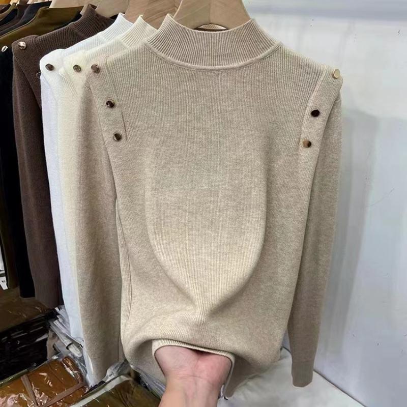 Модный элегантный однотонный вязаный свитер с полувысоким воротом для женщин, осенний повседневный облегающий свитер с длинным рукавом для женщин, топы, зимние теплые базовые трикотажные изделия 24880