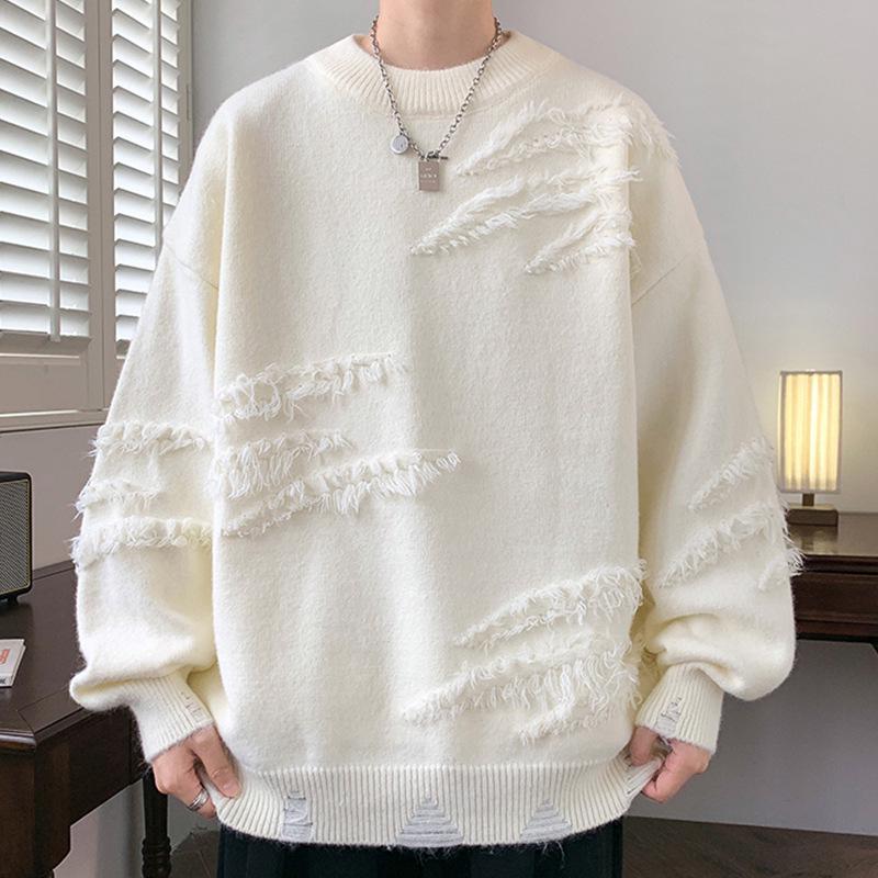 Autumn Winter Men's Solid Color Casual Knit Sweater - Stylish, Loose, Versatile.