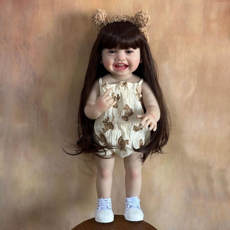 55 см Кукла Мила Реборн Готовая Мягкая Полностью Силиконовая Моющаяся Кукла Для Новорожденных Милая Счастливая Улыбающаяся Имитация Девочки Детские Куклы для Детей Игровые Домашние Игрушки