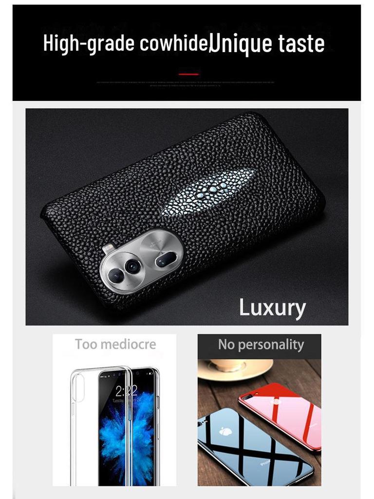 Чехол-накладка из кожи коровьей шкуры с жемчужным узором рыбьей кожи для OPPO Reno4/Reno4Pro