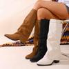 Foreign Trade Large Size Pointed European and American Tall New Boots 2025 Autumn and Winter Fold Thick Heel Sleeve High Heel Fashion Boots
