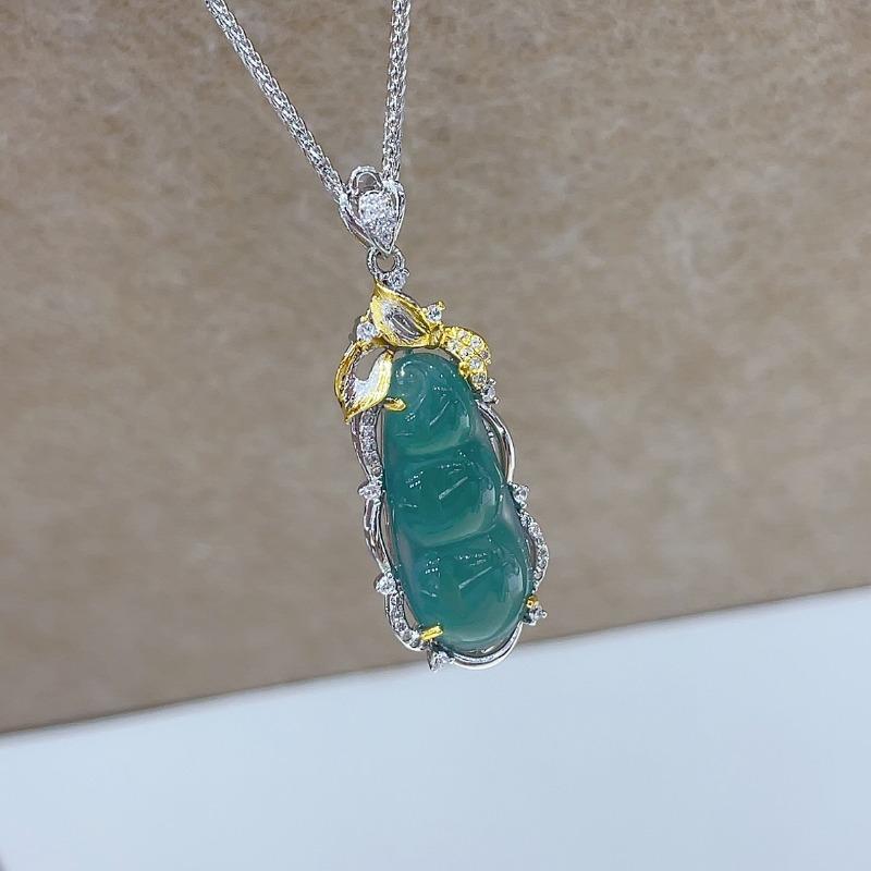 Sace Gems S925 Sterling Silver Certified 11*26MM Natual Jade Pendant Necklaces for Womne Engagement Cocktail Party Fine Jewelry