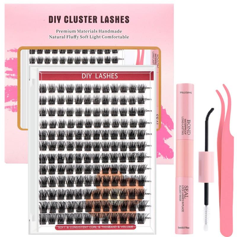DIY Individual Lash Extensions Kit 30D 40D Cluster Lashes With Adhesive Tweezers Professional Eyelash Enhancement