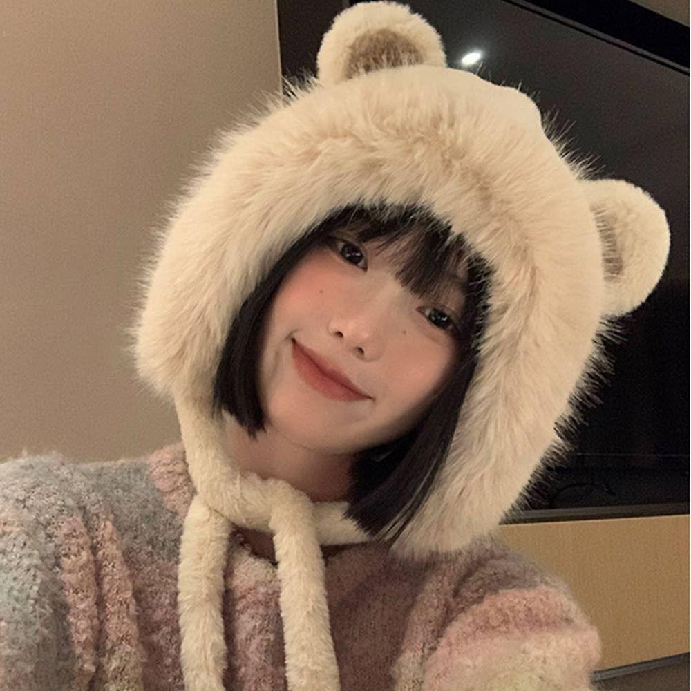Медвежьи ушки плюшевые ушки пуловер шапка утолщенный лыжный шарф шапки модный капюшон шарф на открытом воздухе