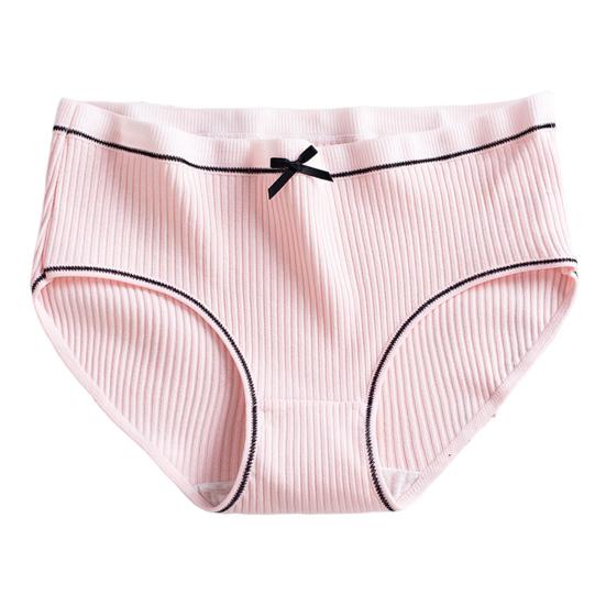 Women Panties Thread Bow Decor Mid Waist Elastic Cotton Underpants Seamless Max