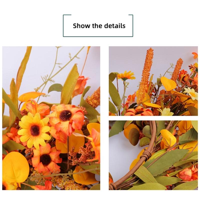 Artificial Wreath Thanksgiving Wreath for Front Door Window Hallway Farmhouses Thanksgiving Centerpieces Decoration