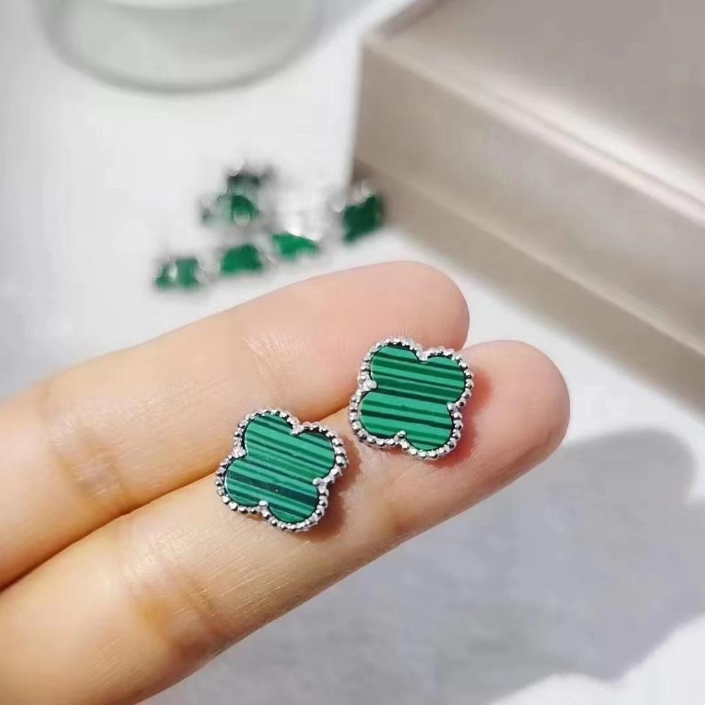 Серьги Four Leaf Grass, легкие роскошные белые рябчики с красным агатом и малахитом, женские серьги-гвоздики