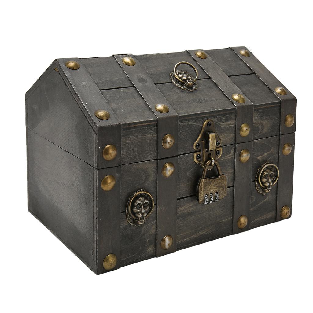 Wooden Treasure Chest Boxes Hand Crafted Vintage Wooden Box with Mini Metal Lock for Storing