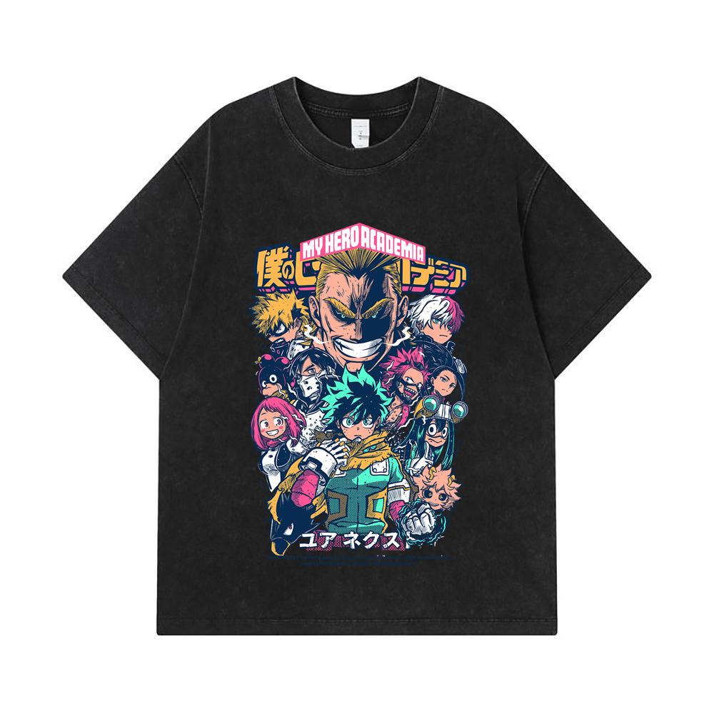 Стиранные футболки 275 г/м² 100% Хлопок My Hero Academia V6 Принт Унисекс Тяжелая хлопковая футболка