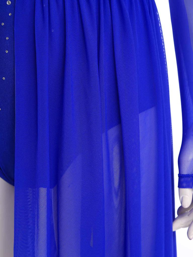 Женское боди с длинным рукавом и открытой спиной, платье с блестками и стразами, присборенное, танцевальный костюм