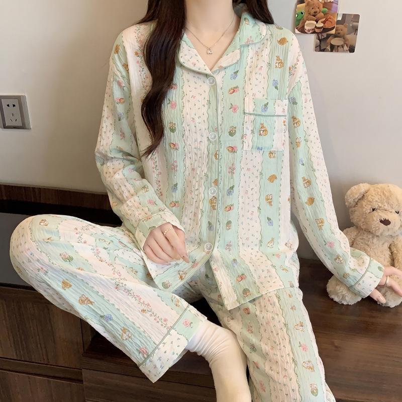 Cute cartoon mikko cloud cotton spring and autumn new pajamas women long sleeves student suit loungewear