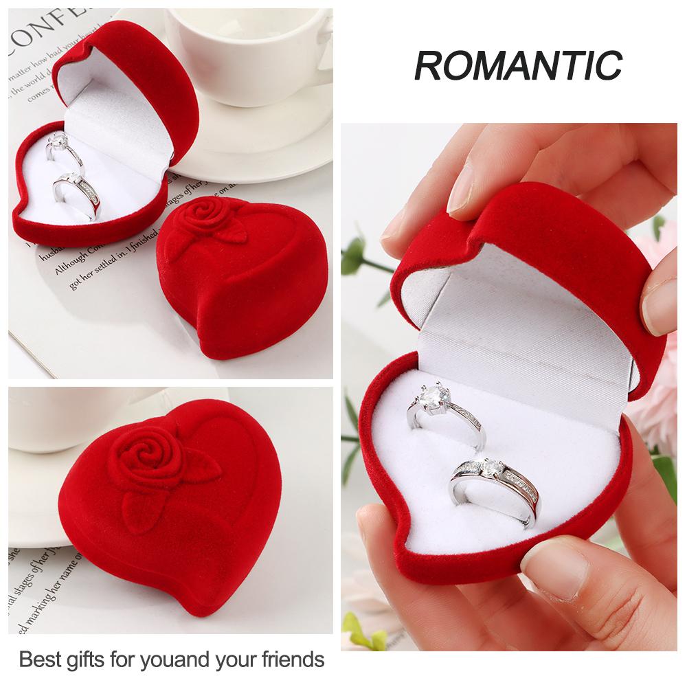 Durable Wedding Exquisite Red Rose Ring Display Box Velvet Jewelry Box Double Ring Storage Box