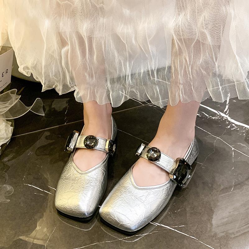 French Soft-soled Rhinestone Small Leather Shoes 2025 Summer New Wear Flat-soled Fairy Wind Shallow Mouth with Skirt Single Shoes Women