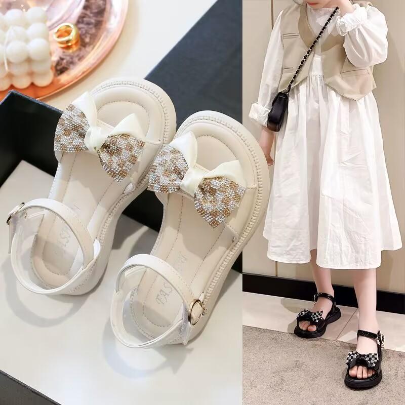 Children's Sandals Open Toe Pleated Solid Casual Girls' Square Toe 2024 Children's Fashion Wedding Party New Sandals