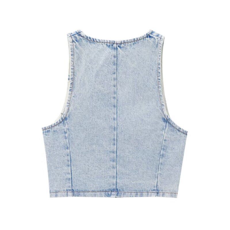 Fashion Style 2024 Summer New Arrival Women's Clothing All-Matching Sleeveless V Neck Denim Vest Mid Waist Skirt 1889163