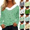 Женский свободный повседневный топ с длинными рукавами и принтом из плюша с V-образным вырезом, топ с длинными рукавами