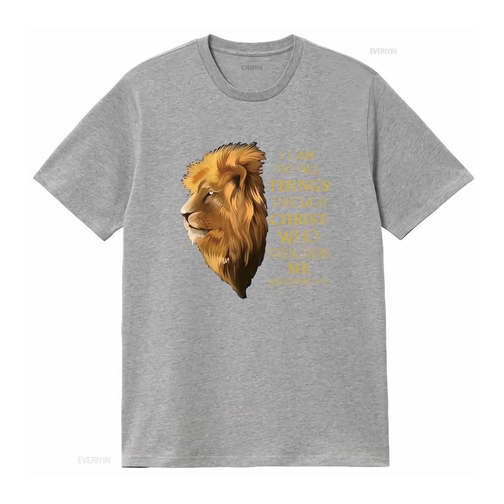 Philippians 4 13 Religious Lion Verses Funny Christian T Shirt Black Medium vintage Washed streetwear Breathable Slightly