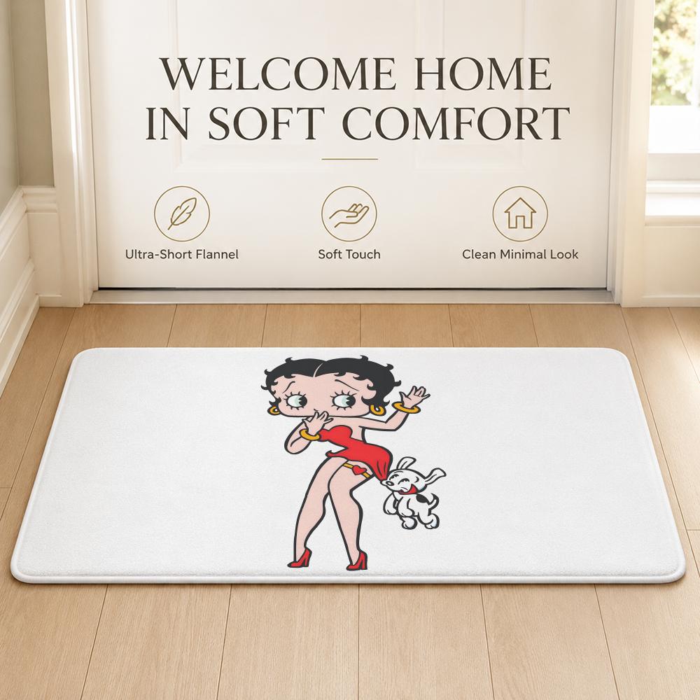 Cute B-Betty Boop Floor Mat Cozy Minimalist Flannel Area Rug Anti-Slip Washable Bedroom Living Room Decor