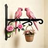 1Pc Metal Pink Wall Outdoor Hanger With Two Parrot Theme Design, Brightly Colored, Rust-Proof And Sun-Resistant, Comes With Mounting Screws, Very