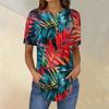 Short Sleeve Womens Tops Summer T-Shirts Floral Print V Neck Casual Basic Tee Button Shirts Tunic Tops