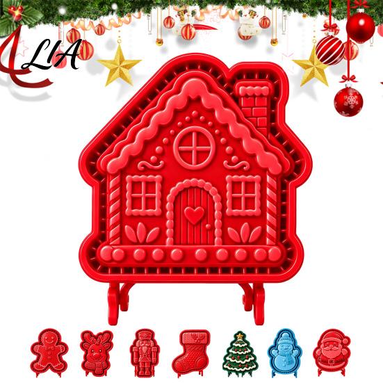 Festive Pastry Stampers Christmas Cookie Cutter, Push Type Integrated Baking Mold, Plastic DIY Clay Craft Tools Decorating Tool for Holiday