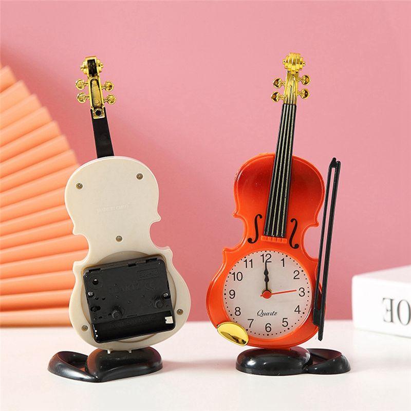 Practical-Simulation Violin Alarm Clock Musical Instrument Shape Table Clock Living Room Plastic Ornaments