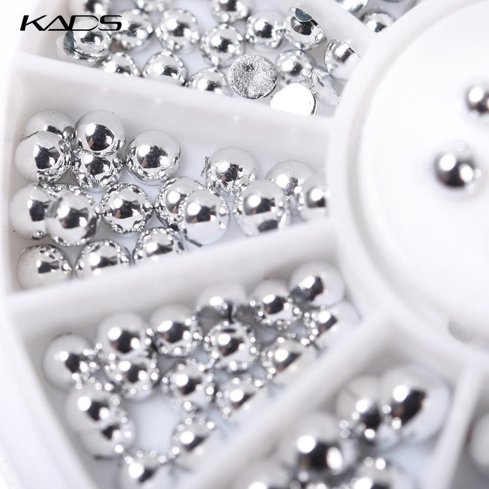 kads Украшение для ногтей с серебряным жемчугом, круглые украшения с плоским дном, полукруг, стразы для дизайна ногтей, стразы для ногтей
