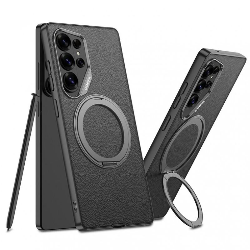 Magnetic Phone Case With 360 Rotating Stand Galaxy S25 Ultra S26 Hard Shell Protective Cover In Textured Finish