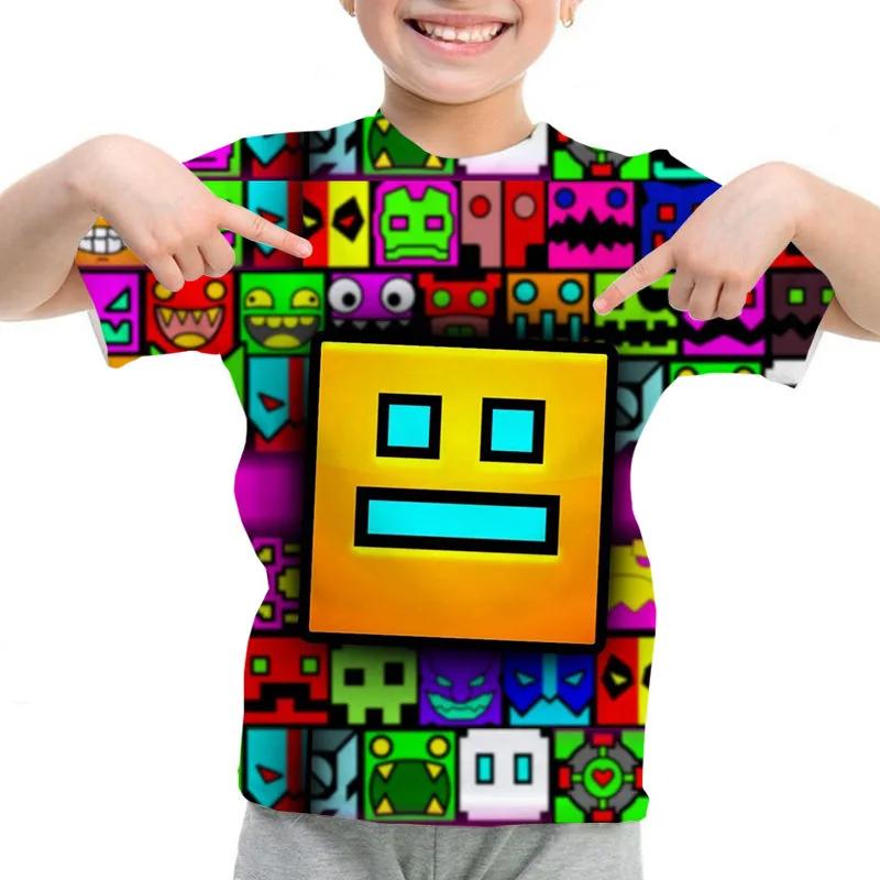 Футболка Game Angry Geometry Dash для мальчиков и девочек с мультяшным принтом 3D, детская летняя повседневная футболка с коротким рукавом, детская одежда