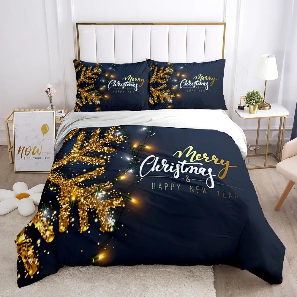 Chirstmas Duvet Cover KidS Bedroom 3D Cartoon Merry Chirstmas Twin Bedding Collection Polyester Santa Claus Happy New Year Quilt Cover