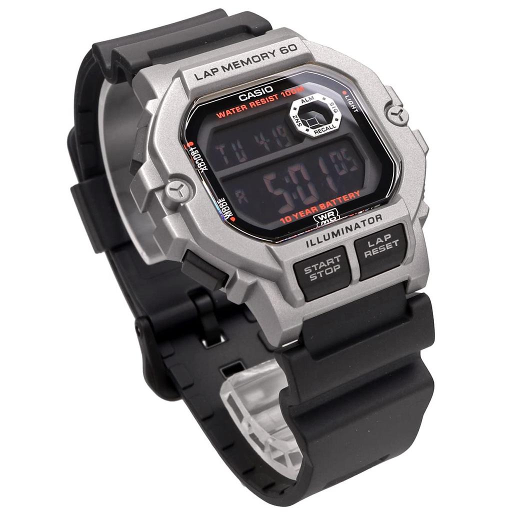 Casio Спортивные цифровые часы с функцией памяти на 60 кругов, модель Overseas, серебристо-черный [Casio], мужские WS-1400H-1BV [Товар]