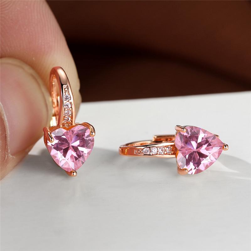 1 пара серег-клипс из серебра/розового/желтого золота в форме сердца с розовым камнем, обручальное кольцо, висячие серьги-крючки, ювелирные изделия