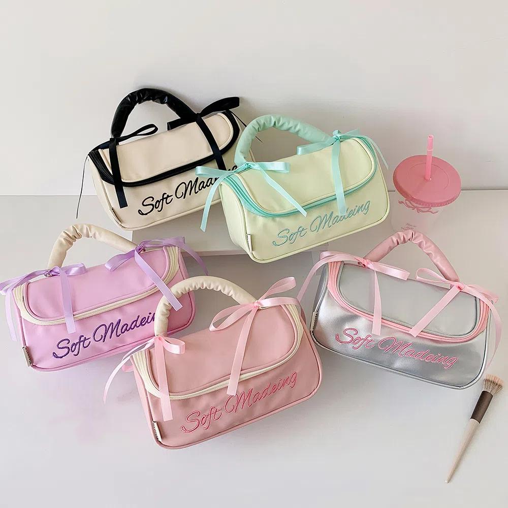 PU Leather Bow Stationery Bag Desktop Storage Bow Pencil Pouch Korean Style Pencil Case  School