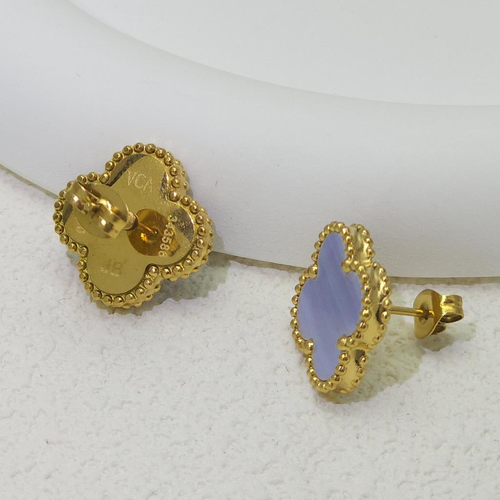 Высококачественная титановая сталь Натуральный перламутр Четырехлистный клевер Серьги для женщин 18K Модные Премиальные серьги