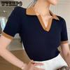 WTEMPO Women's Polo Collar Short Sleeve Fashion T-Shirts Slim Knitted Tees Skinny Casual Lady Solid Summer Tank Tops