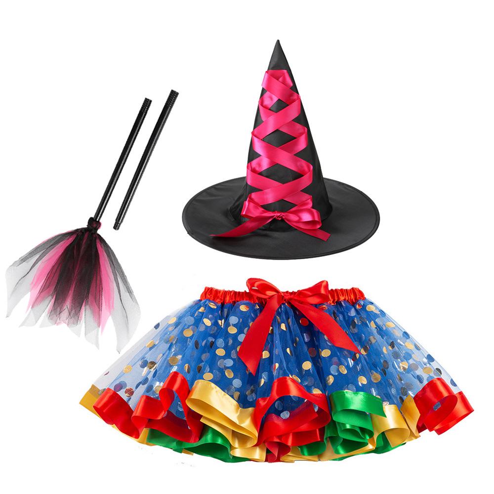 Girls' Halloween Tutu, Witch Hat & Broomstick Fluffy Skirt Set