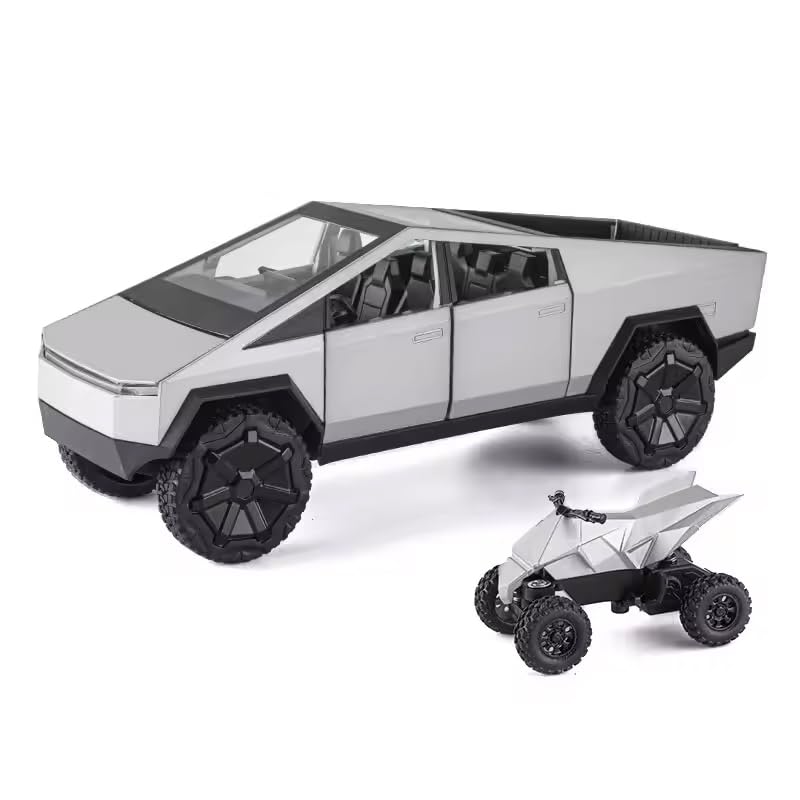 Zmart Cybertruck Silver Pickup Truck Diecast Metal Model with Sound and Lights, CYBERPUNK Pickup Diecast Alloy Miniature Car, Big Size