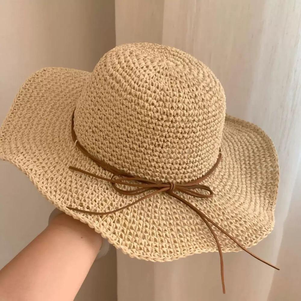 Sun Protection Seaside Sun Hat Large Brim Bow Panama Hat Summer Beach Fisherman Hat