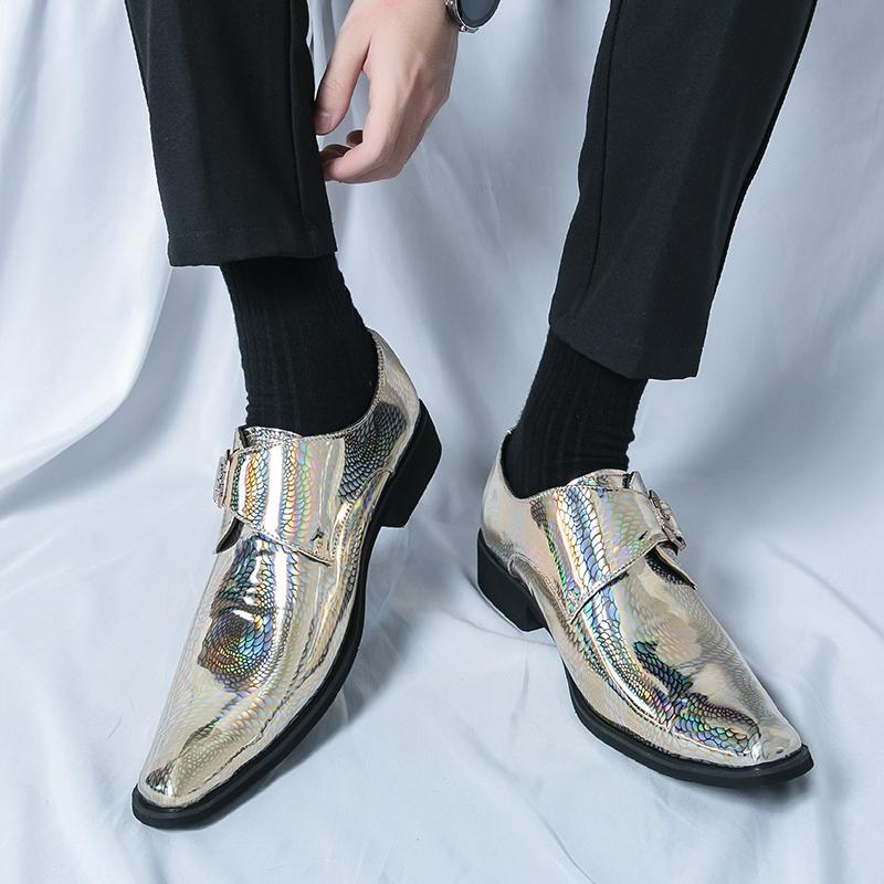 Men Glossy Leather Shoes Outdoor Platform Oxfords Thick Tottom Male Shoes Gold Casual Mens Pointed Toe Club Party Shoes Men
