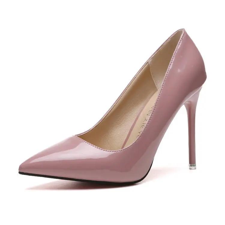 HOT Plus Size 34-44 HOT Women Shoes Pointed Toe Pumps Patent Leather Dress High Heels Boat Shoes Wedding Shoes Zapatos Mujerd76