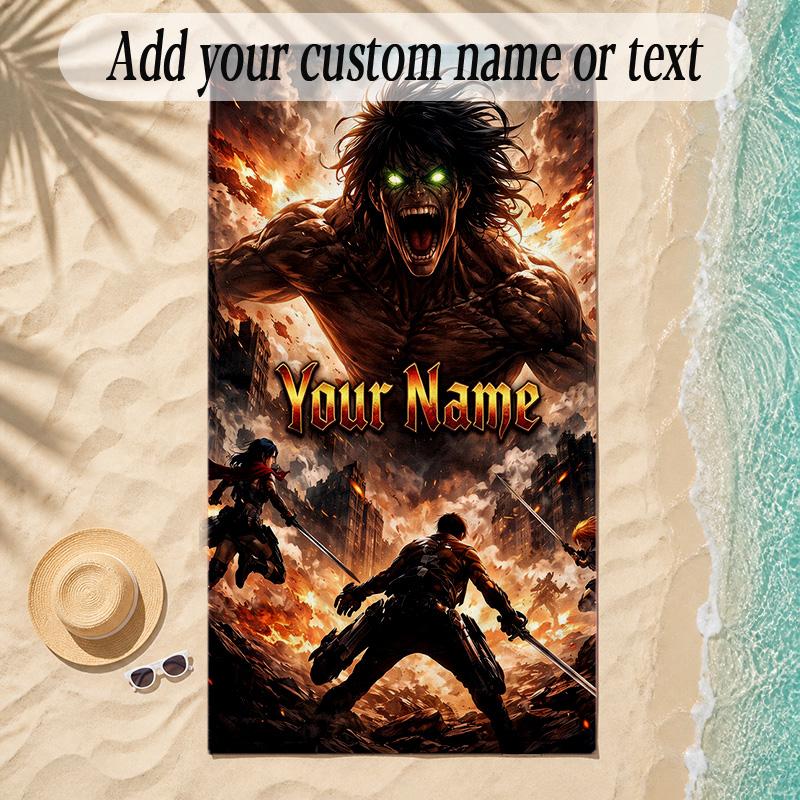 Beach TowelAttack on Titan Custom Name Text Personalized Soft Towel for Beach Pool Indoor Home Decor Gift