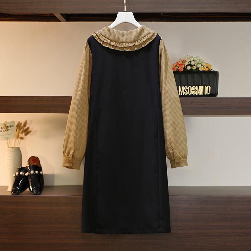 Spring and Autumn Women's Dress Plus Size Doll Collar Temperament Splicing Dresses