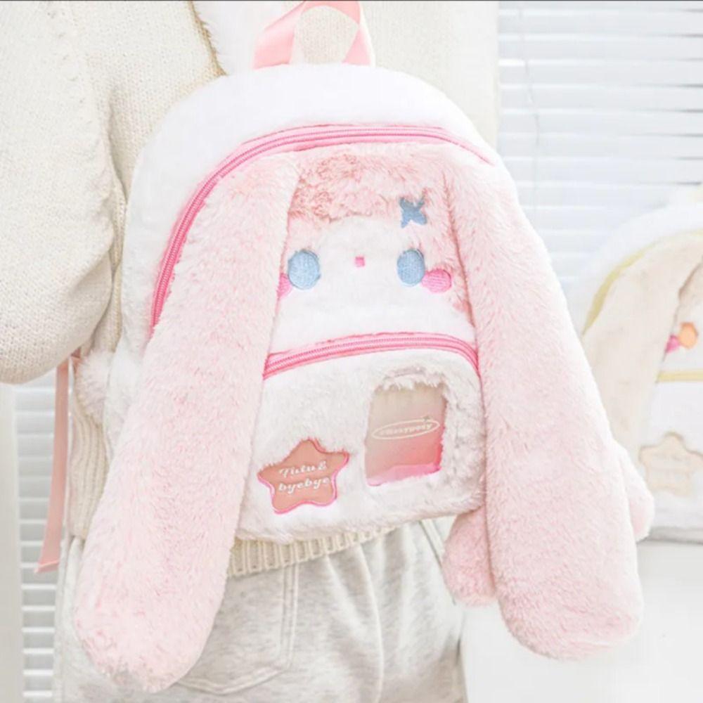 Rabbit Cute Cat Backpack Preppy Style Plush Shoulder Bag Sweet Idol Photocard Pouch Itabag Outdoor