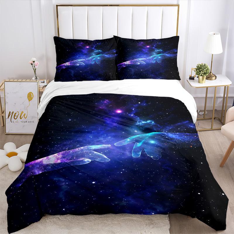 3pcs Galaxy Hands Bedding Set, Includes Without Pillow Inserts, Soft Comfortable Bedding Set,All-Season Use a0924032