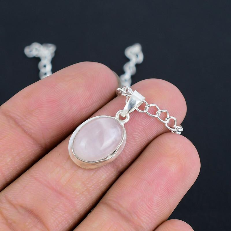 Rose Quartz 10x14 S Lock Chain Pendant HandCrafted Fine Polished 925 Sterling Silver Pendant with Morden Design Gift for Wedding Bridal