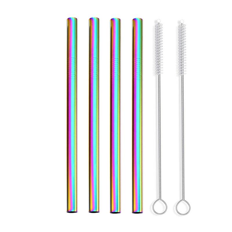 4 шт. 12 мм Металлические соломинки для питья Многоразовые Набор соломинок из нержавеющей стали 304 со щеткой Соломинка для чая с пузырьками Смузи Аксессуар для вечеринки в баре