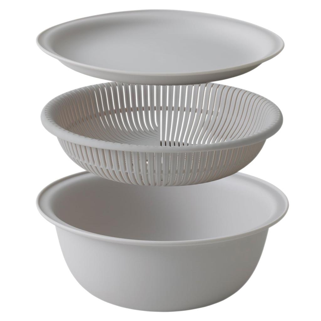Marna Colander Bowl with Different Depths 21cm with Tray Colander Bowl Set Heat Resistant Bowl Dishwasher Safe Gray K809GY (Microwave Safe/Heat