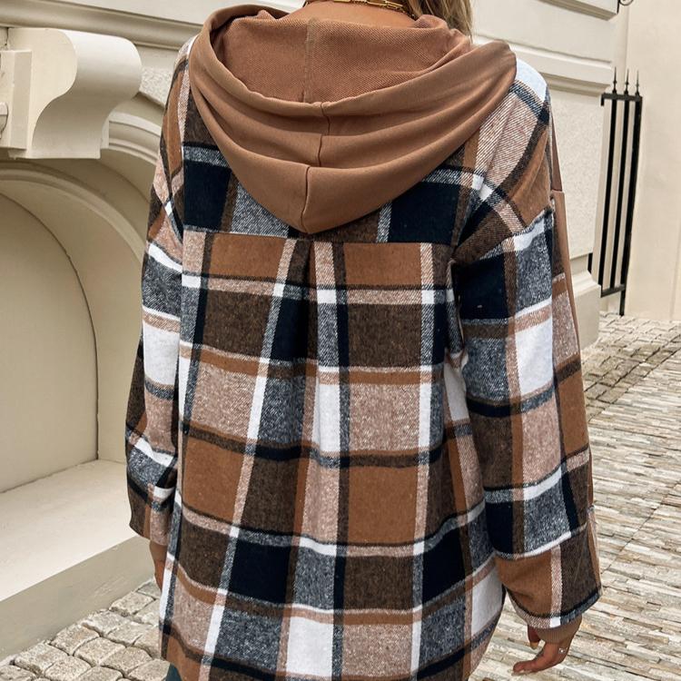 Sping Autumn Women Plaid Long Sleeved Patchwork Casual Loose Hoodies Sweatshirts
