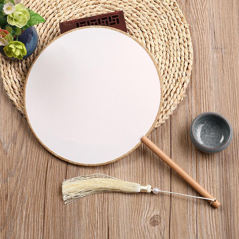 Новый пустой белый китайский шелковый веер с круглой ручкой для самостоятельного изготовления детского художественного веера для рисования, реквизит для свадебного подарка для гостей