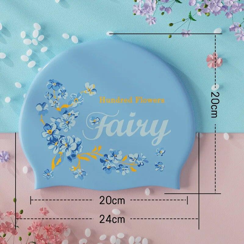 Силиконовая шапочка для плавания со свежим сладким цветочным принтом для женщин, модная шапочка для плавания с длинными волосами, защита ушей, аксессуары для бассейна